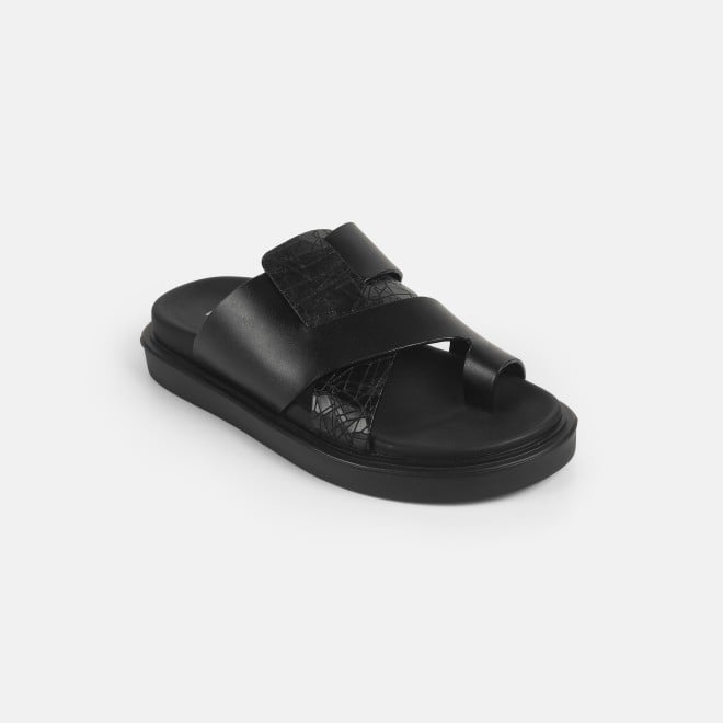 Mochi Men Black Casual Slippers