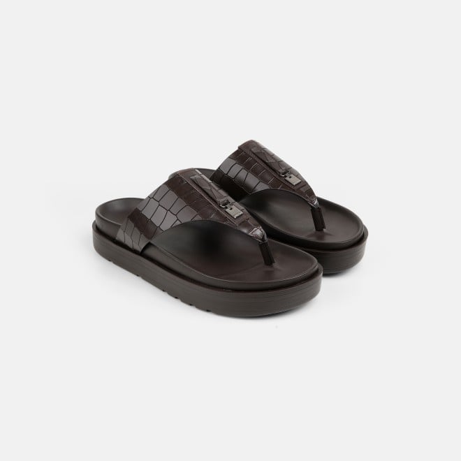 Mochi Men Brown Casual Slippers (SKU: 16-1243-12-40)