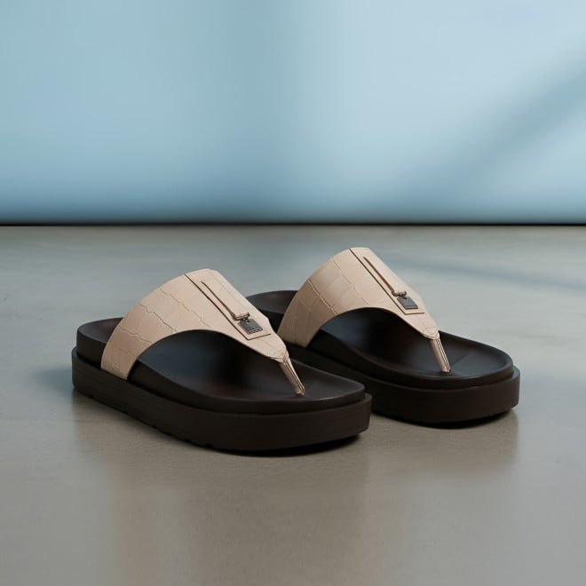 Mochi Men Beige Casual Slippers