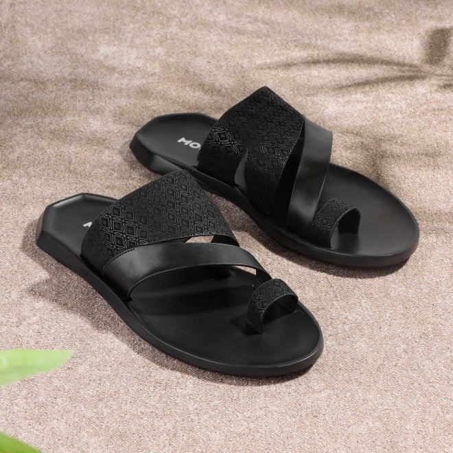Mochi Men Black Casual Slippers