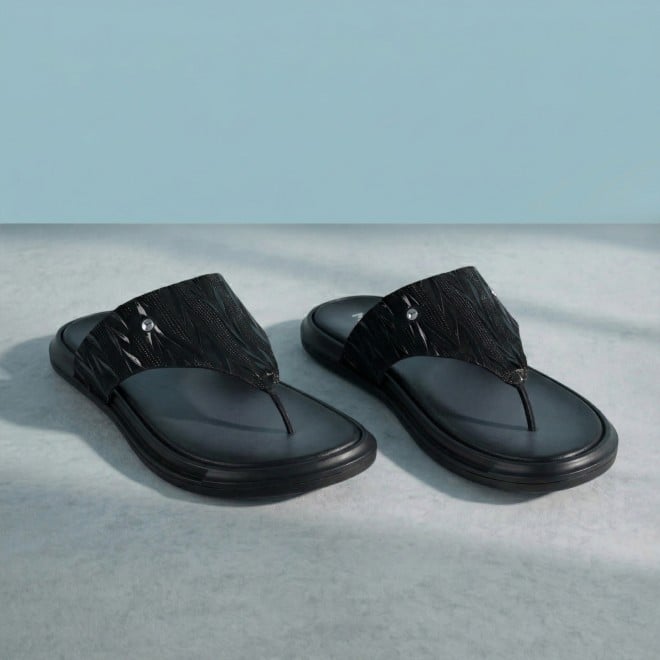 Mochi Men Black Casual Slippers