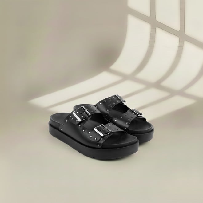 Mochi Men Black Casual Slippers