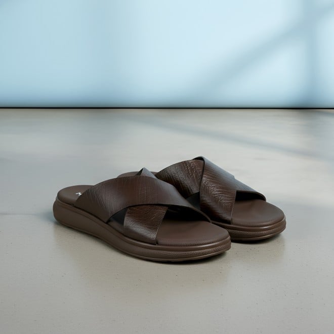 Mochi Men Brown Casual Slippers