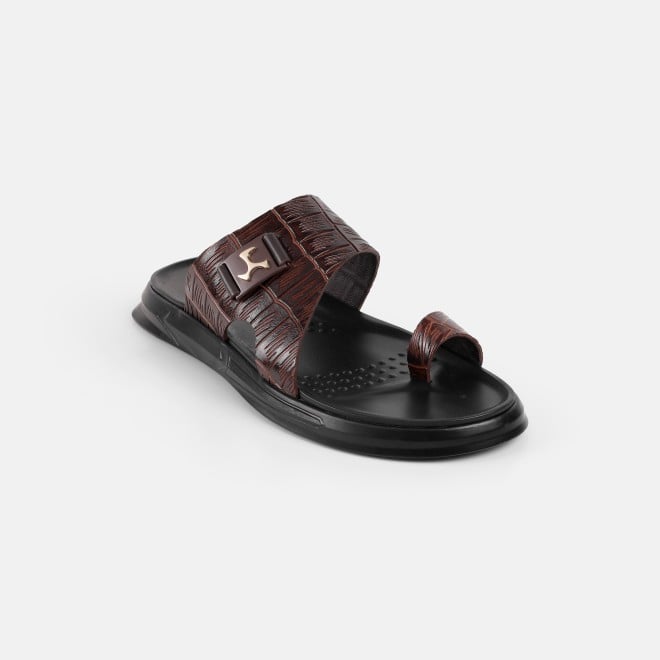 Mochi Men Brown Casual Slippers