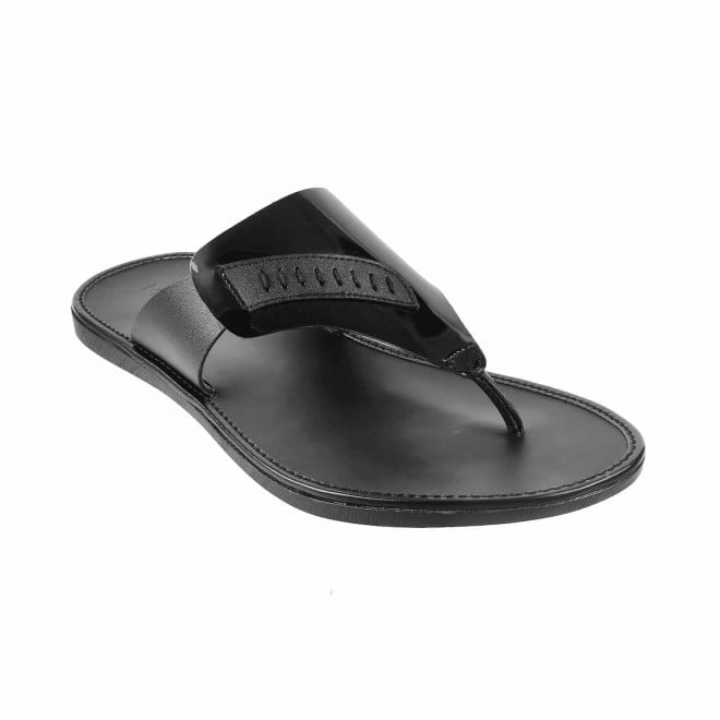 Mochi Black Casual Slippers for Men