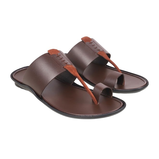 Mochi Men Brown Ethnic Slippers