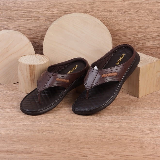 Mochi Men Brown Casual Slippers