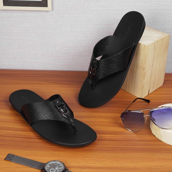 Mochi Men Black Casual Slippers