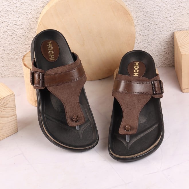 Mochi Men Brown Casual Slippers