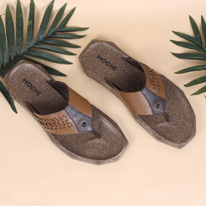 Mochi Men Tan Casual Slippers