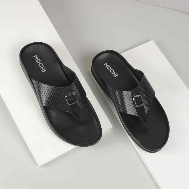 Mochi Men Black Casual Slippers & Flip Flops (SKU: 16-957-11-40)