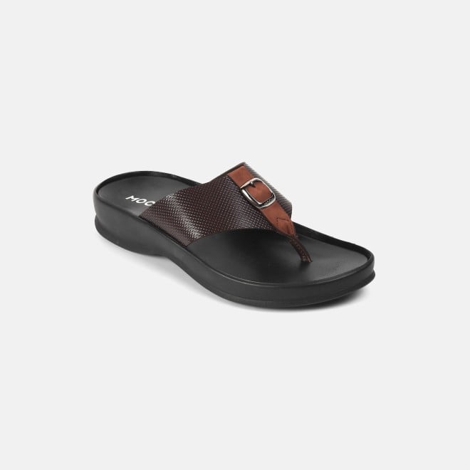 Mochi Men Brown Casual Slippers