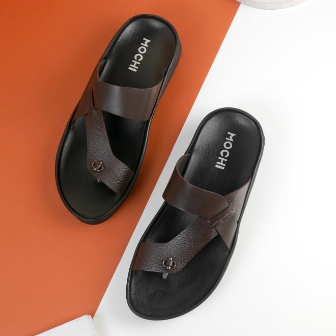 Mochi Men Brown Casual Slippers