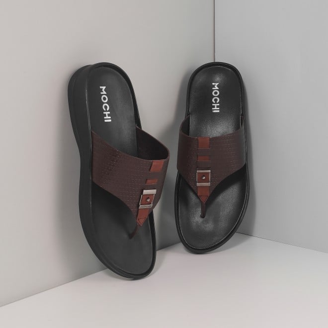 Mochi Men Brown Casual Slippers & Flip Flops