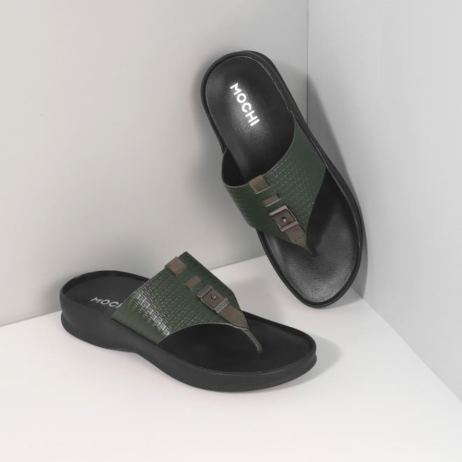 Mochi Men Green Casual Slippers & Flip Flops