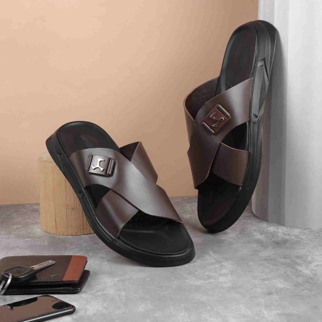 Mochi Men Brown Casual Slip-Ons