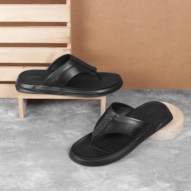 Mochi Men Black Casual Slippers