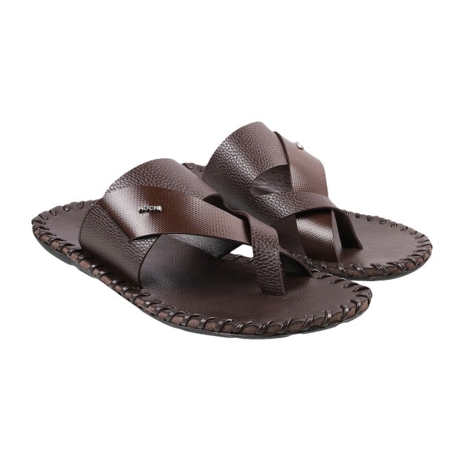 Mochi Men Brown Ethnic Slippers