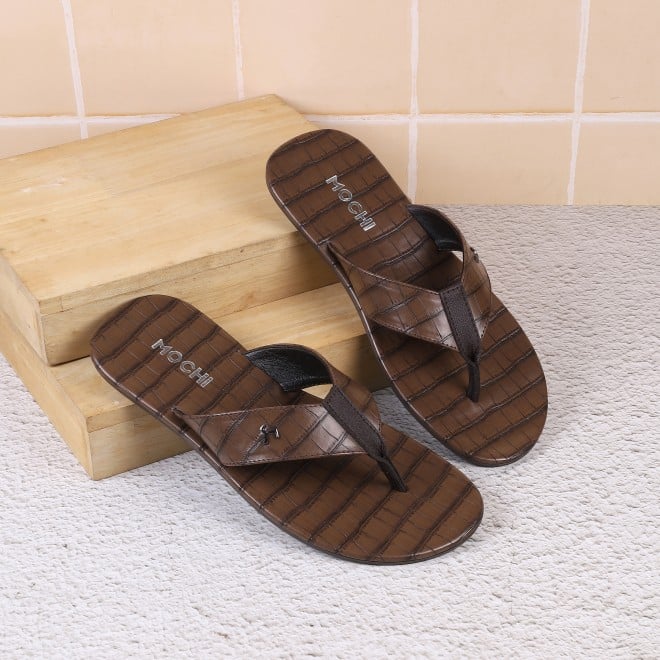 Mochi Men Brown Casual Slippers