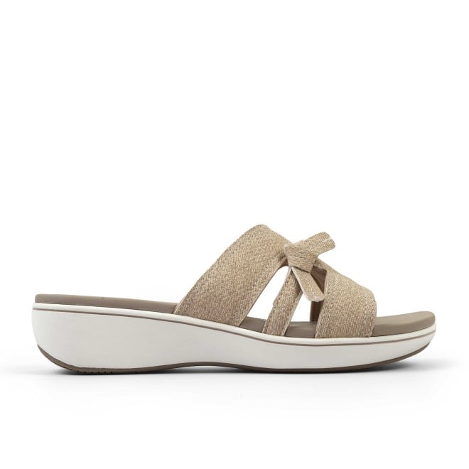 Clarks Women Beige-suede Casual Slippers