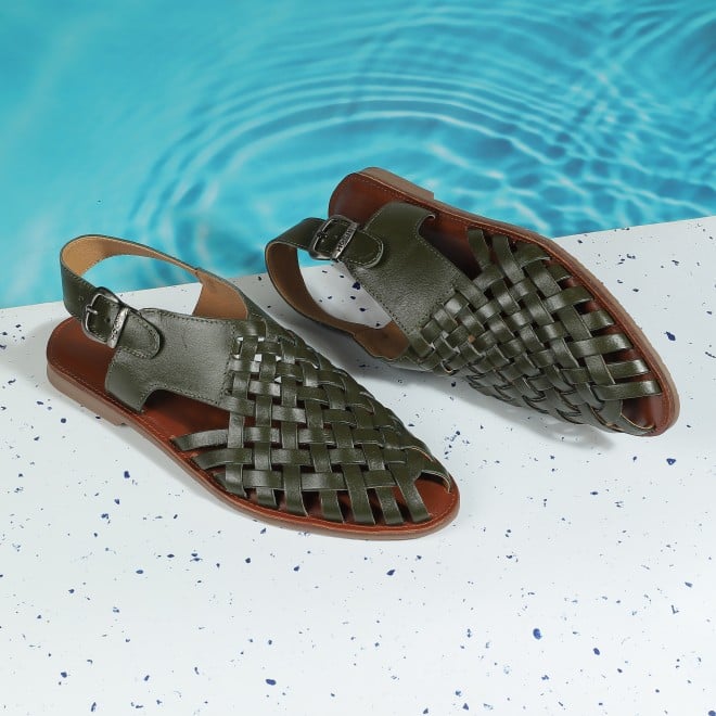 Mochi Men Olive Ethnic Sandals