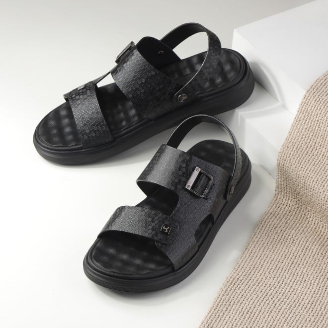 Mochi Men Black Casual Sandals