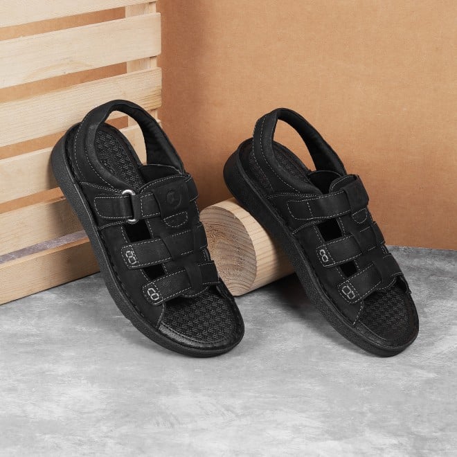 Mochi Men Black Casual Sandals