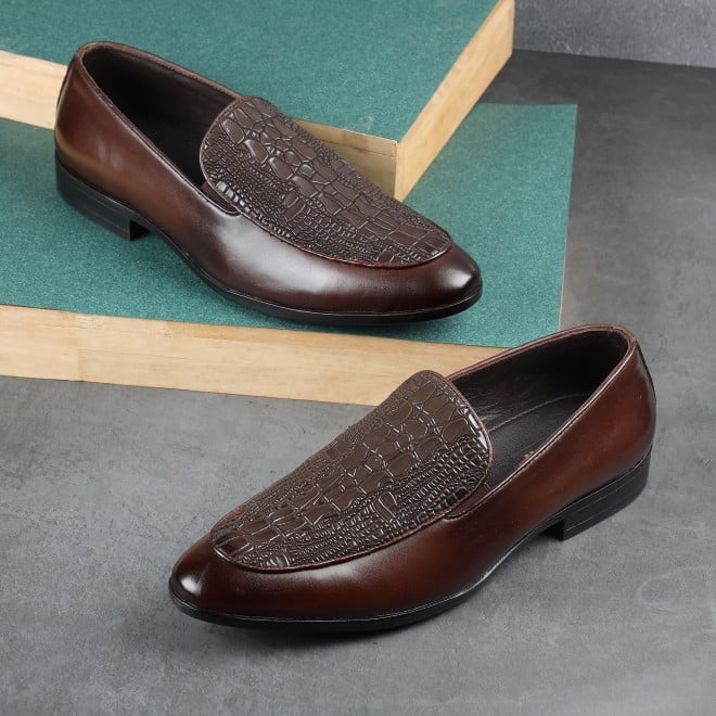 Mochi Men Brown Formal Slip-Ons