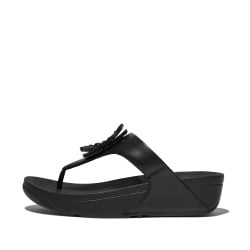 Lulu Crystal-Circlet Leather Toe-Post Sandals