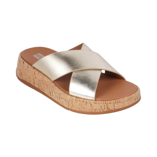 Fitflop Metallic Leather/Cork Flatform Cross Slides (SKU: 228-332-51-6)