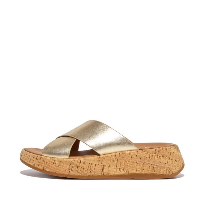 Fitflop Metallic Leather/Cork Flatform Cross Slides (SKU: 228-332-51-6)