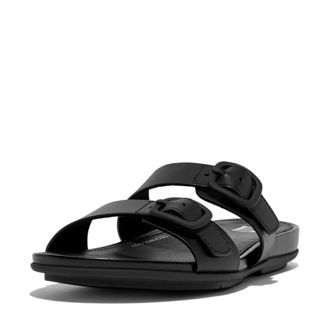 Fitflop Gracie Rubber-Buckle Two-Bar Leather Slides (SKU: 228-342-11-5)