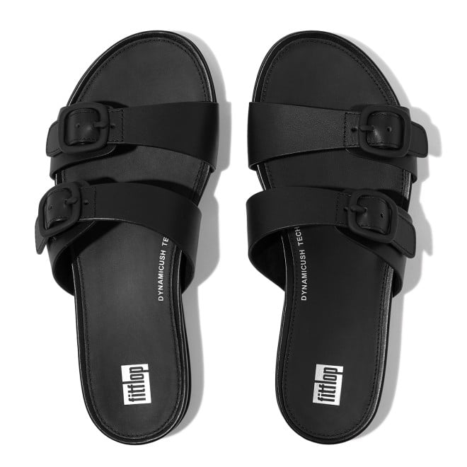 Fitflop Gracie Rubber-Buckle Two-Bar Leather Slides (SKU: 228-342-11-5)