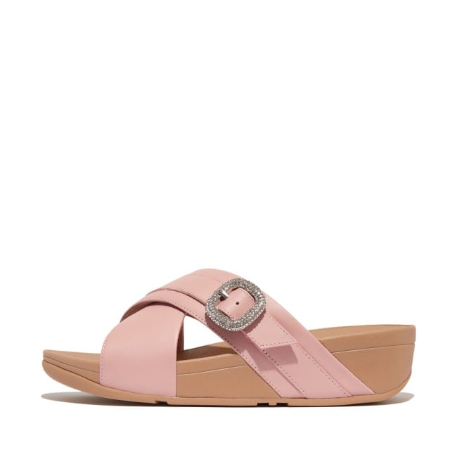Fitflop Lulu Crystal-Buckle Leather Cross Slides