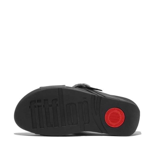 Fitflop Lulu Crystal-Buckle Leather Cross Slides (SKU: 228-399-11-3)