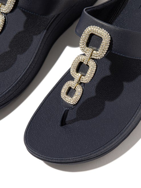 Fitflop Fino Crystal-Chain Leather Toe-Post Sandals (SKU: 228-411-17-3)