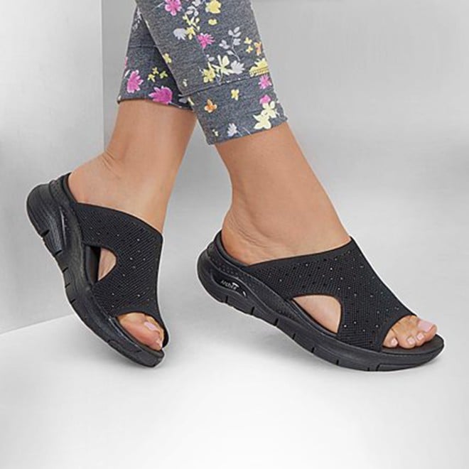 Skechers Women Black-suede Sports Slides (SKU: 239-119449-34-9)