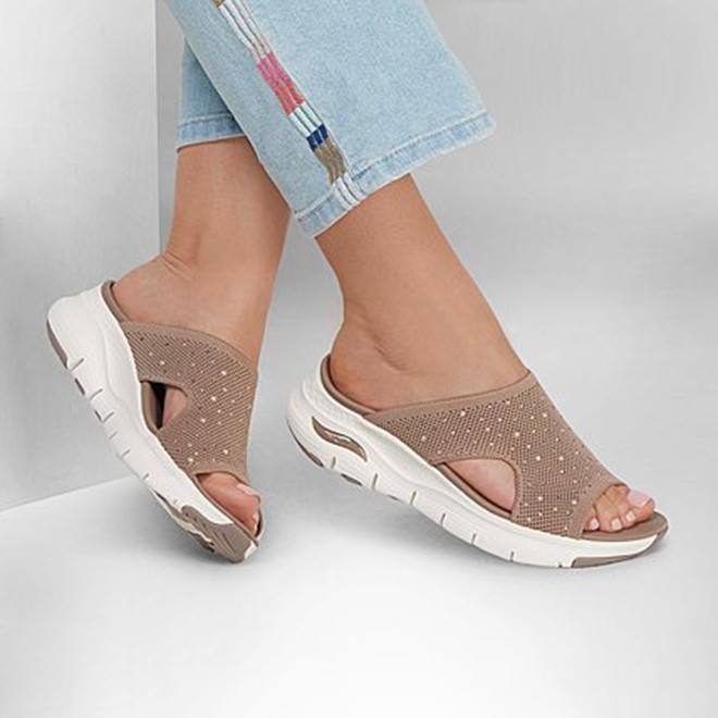 Skechers Women Brown-suede Sports Slides (SKU: 239-119449-35-7)