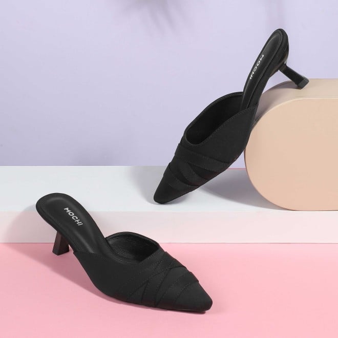 Mochi Women Black Formal Slip Ons