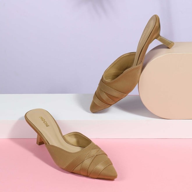 Mochi Women Beige Formal Slip Ons