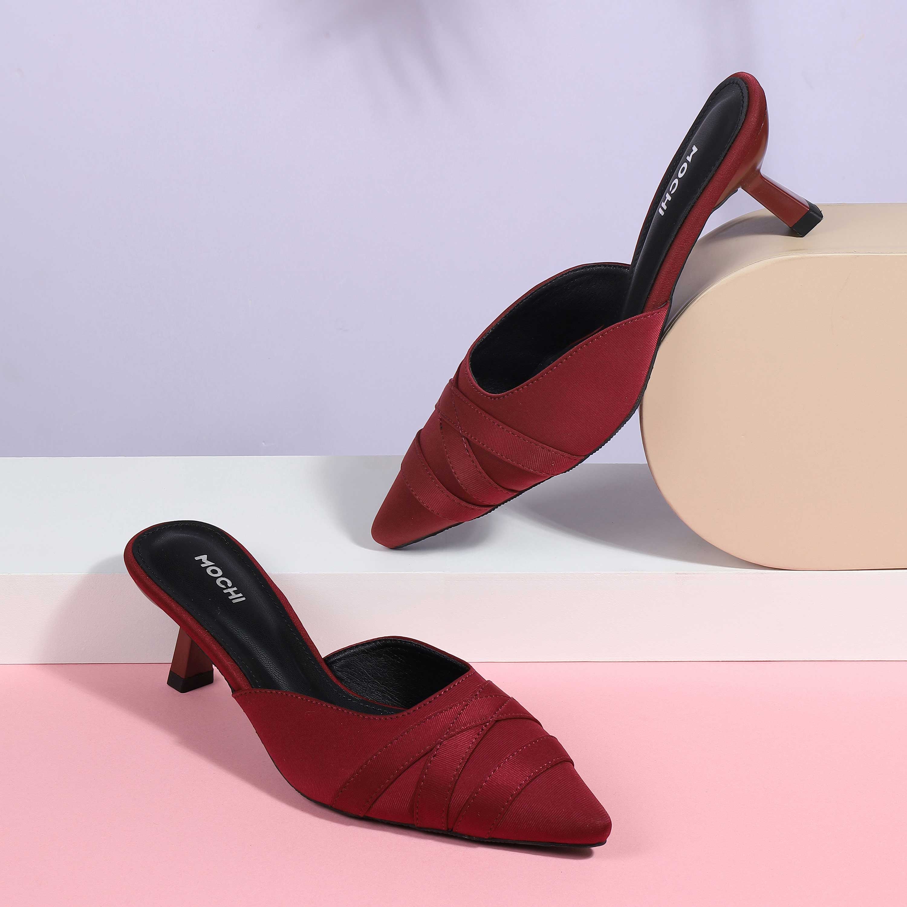 Mochi Women Maroon Formal Slip Ons