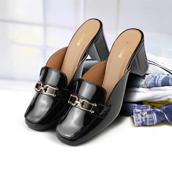 Mochi Women Black Formal Slip Ons