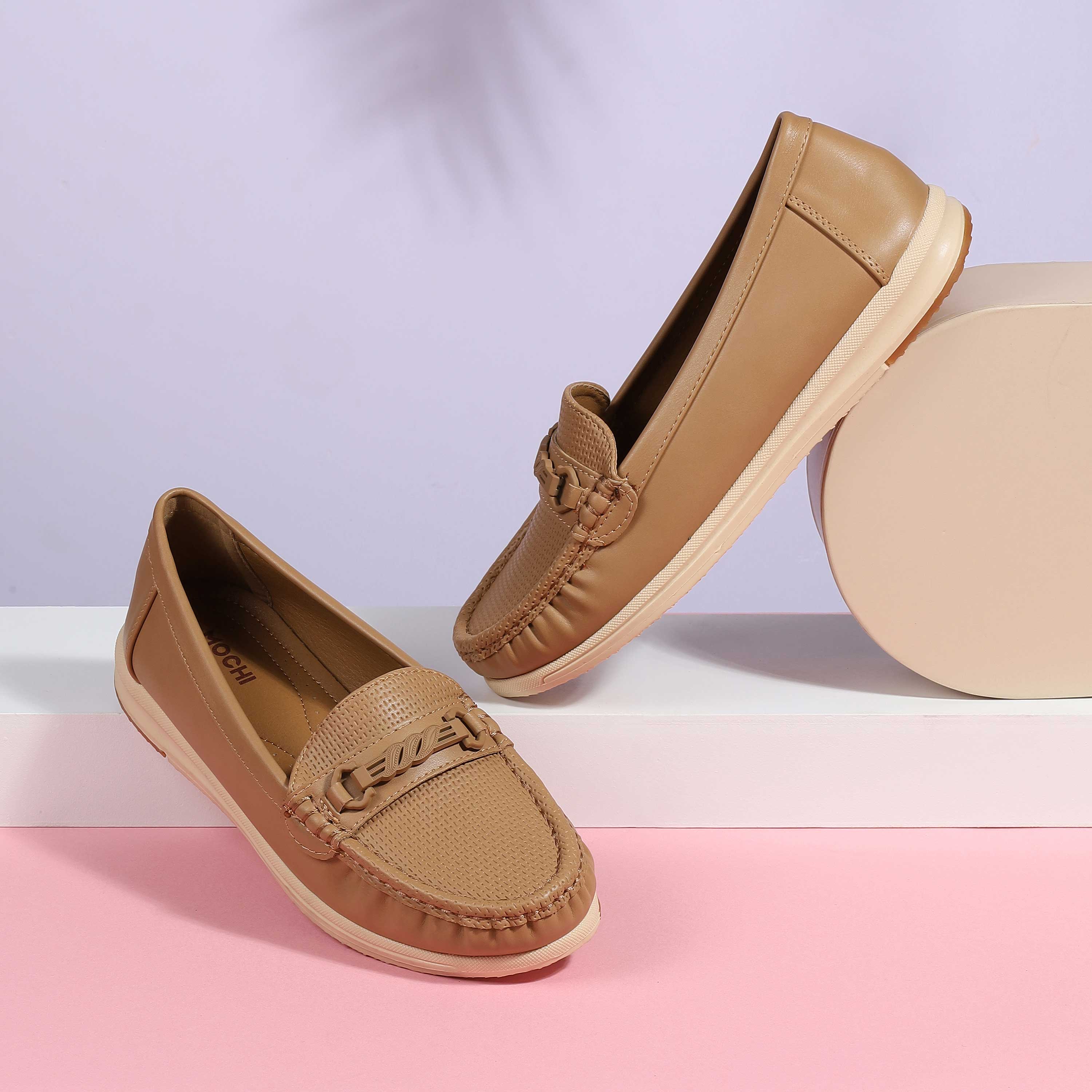 Mochi Women Beige-red Casual Loafers