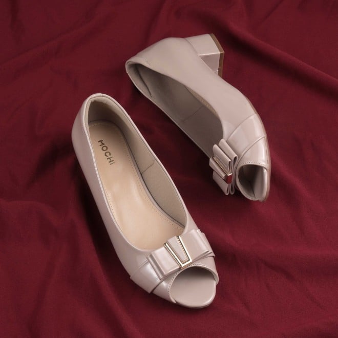 Mochi Women Beige Formal Peep Toes