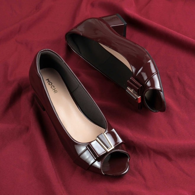 Mochi Women Maroon Formal Peep Toes