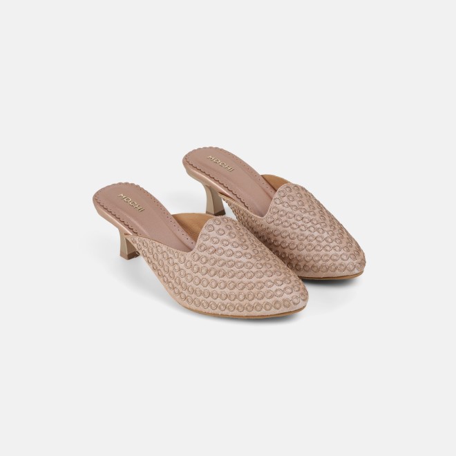 Mochi Women Peach Ethnic Slip Ons (SKU: 31-1304-80-36)