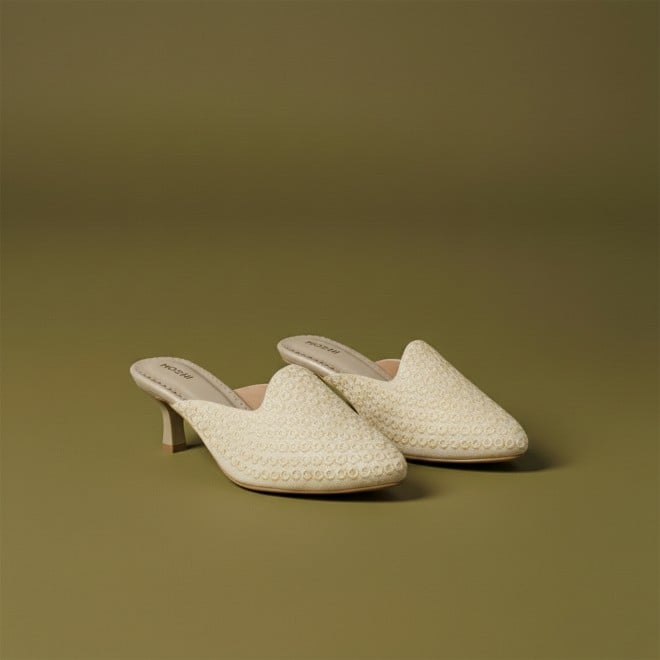 Mochi Women Off-white Ethnic Slip Ons (SKU: 31-1304-66-36)