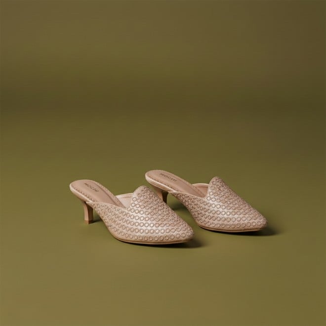 Mochi Women Peach Ethnic Slip Ons (SKU: 31-1304-80-36)