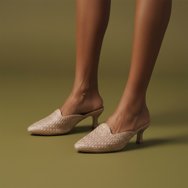 Mochi Women Peach Ethnic Slip Ons (SKU: 31-1304-80-36)