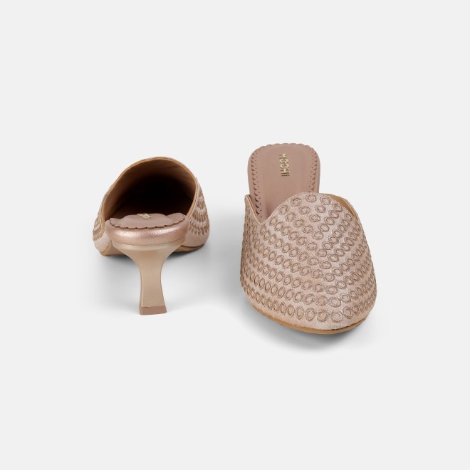 Mochi Women Peach Ethnic Slip Ons (SKU: 31-1304-80-36)